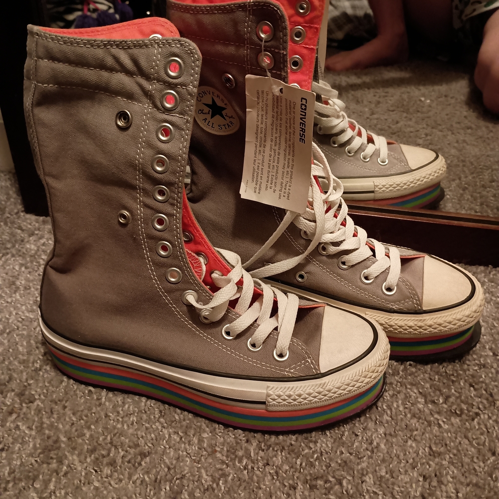 Converse Women's High-Top Sneakers - Gray with Rainbow Sole